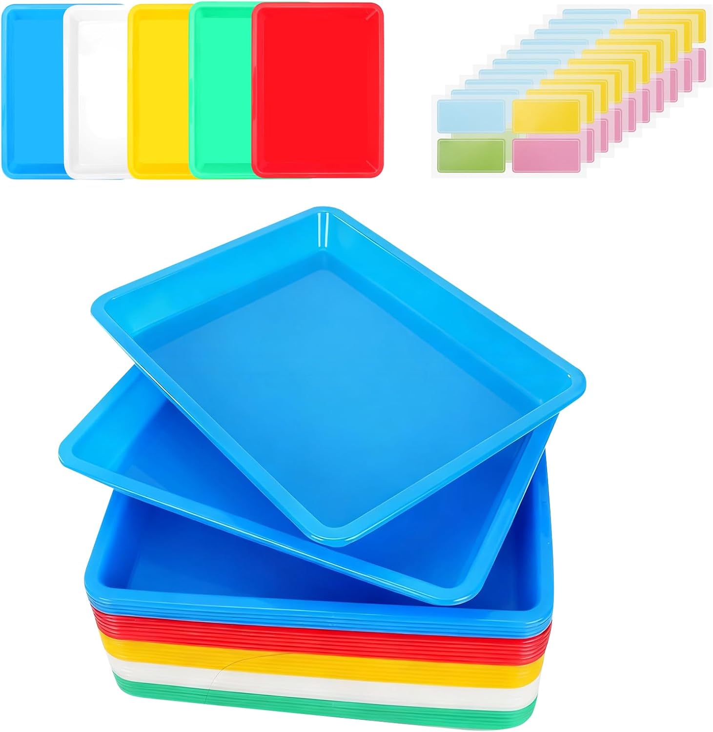 30 Pcs Plastic Art Trays, 5 Colors Sensory Tray with 40pcs Stickers, Colorful Craft Tray for Activity Serving Trays for DIY Projects, Organizing Supply, Sand, Painting