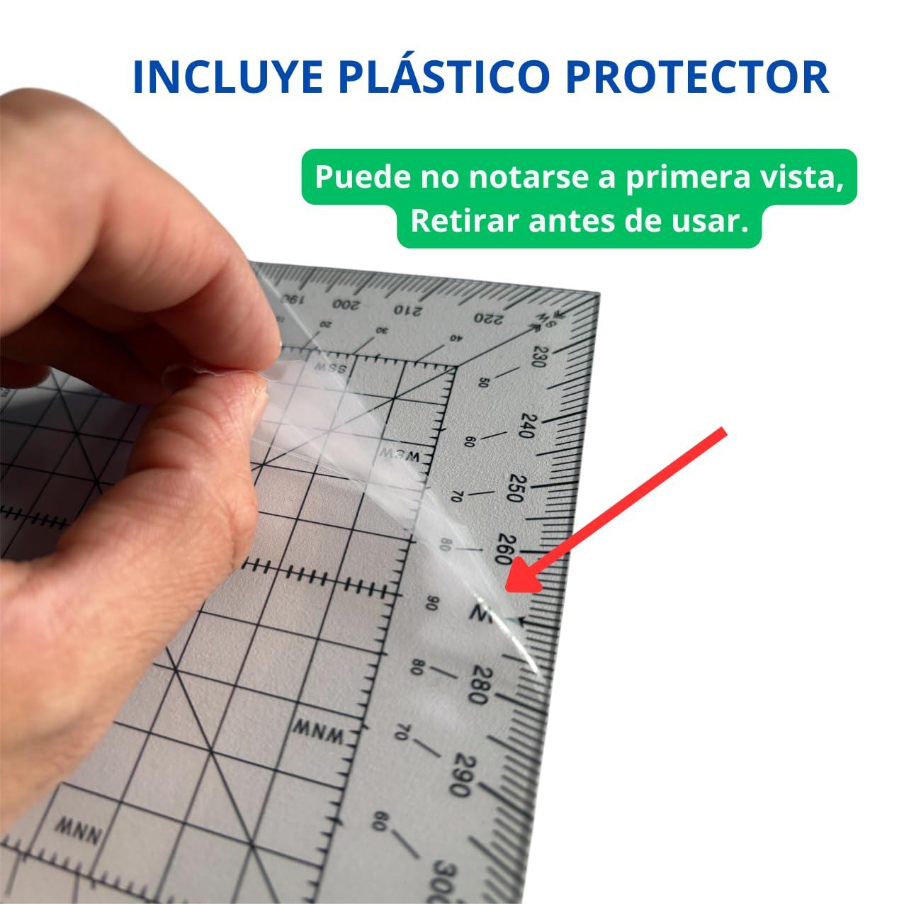Transportador de Ángulos Náutico Cuadrado 150x150 mm Regla Profesional para Medir Rumbos y Demoras