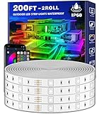 LETIANPAI 200ft Outdoor LED Strip Lights Waterproof 1 Roll,IP68 Outside Led Light Strips with App and Remote,Music Sync RGB Exterior Rope Self Adhesive Back for Deck,Balcony,Pool