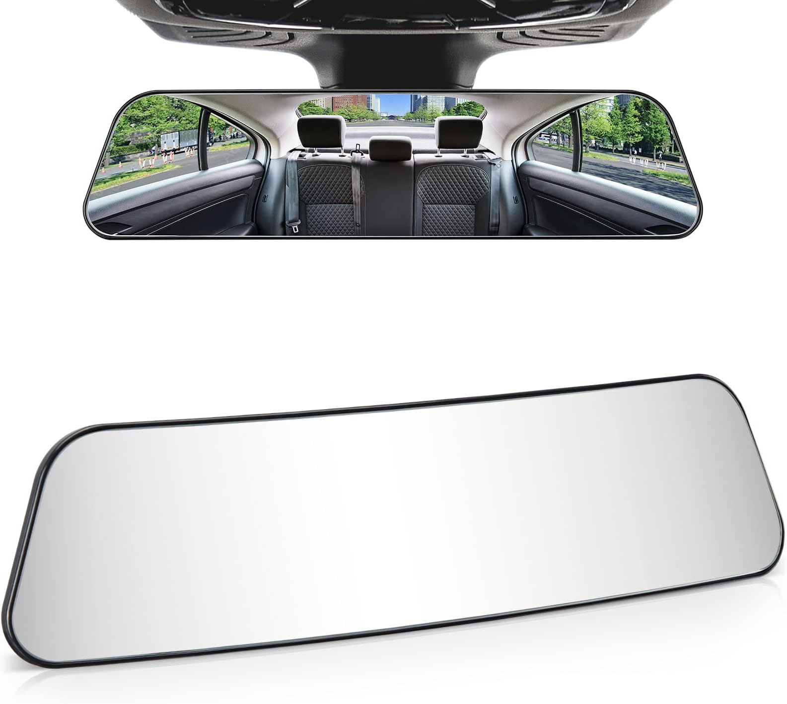 JoyTutus Rear View Mirror, Universal 12 Inch Panoramic Convex Rearview Mirror, Interior Clip-on Wide Angle Rear View Mirror to Reduce Blind Spot Effectively for Car SUV Trucks -Clear(305X75mm)
