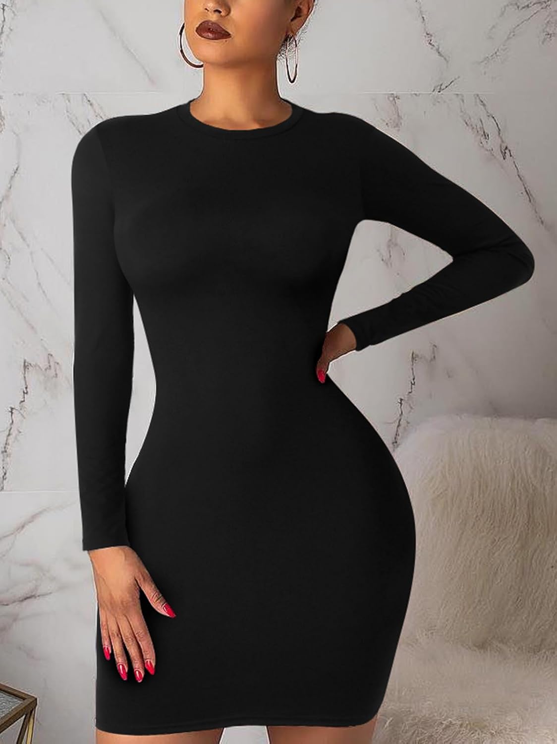 Sumche Women's Long Sleeve Bodycon Dress - Mini Spring Fall Club Party Fitted Tight Pencil Dresses - Image 3