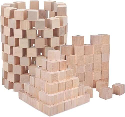 Bloques de madera, paquete de 200 cubos cuadrados de madera para manualidades, bloques de madera, bloques de construcción, rompecabezas cuadrados en