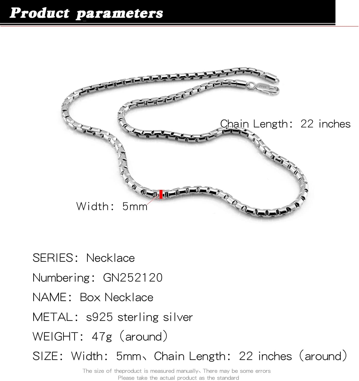 H&Beautimer Punk Men Box Chain Necklace 925 Sterling Silver 5mm-18 20" 22" 24" 26" Solid Silver Link Chocke Jewelry Gift - Image 6