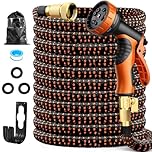 100FT Expandable Garden Hose with 10 Function Spray Nozzle,Flexible Lightweight Water Hose with 3/4”Solid Brass Fittings, Durable 4-Layers Latex,Expanding Retractable Gardening Pipe for Outdoor