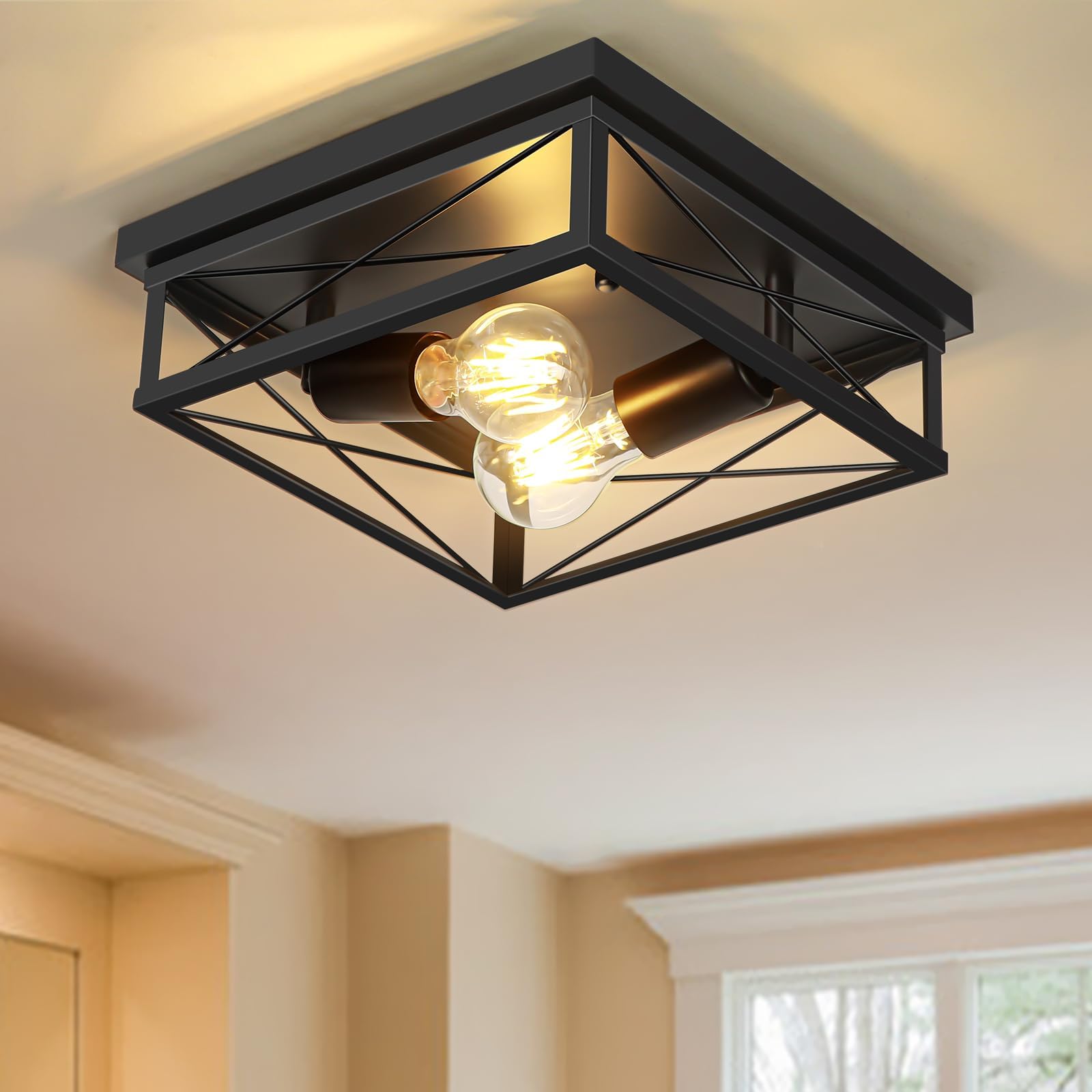 Farmhouse Light Fixture Black 2-Light Flush Mount Ceiling Light ...