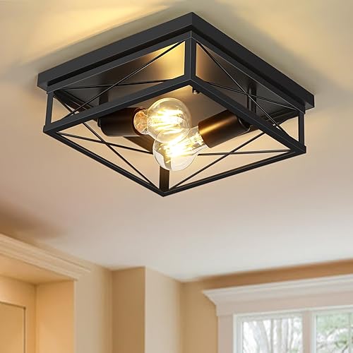 VIOLOEMI Lámpara de techo industrial negra cuadrada de metal para pasillo, lámpara de techo empotrada para dormitorio, lámpara de techo de montaje