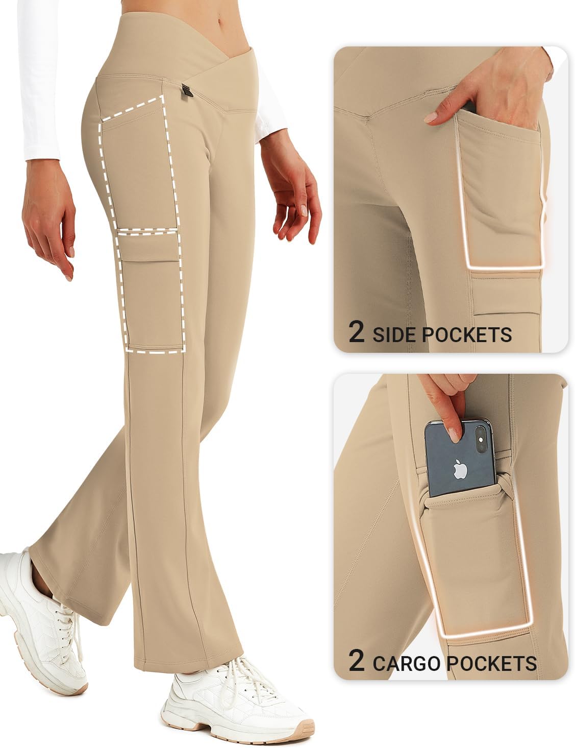 BVVU Women's Fleece Lined Pants Hiking Crossover Flare Winter Thermal Pants Water Resistant Outdoor Bootcut Warm Joggers - Image 3