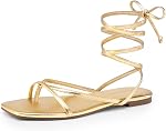 DREAM PAIRS Women's Strappy Flat Sandals - Comfortable Lace Up Gladiator Dressy Sandals, Square Toe Tie Up Walking Sandals, Summer Wrap Up Vocation Sandals Mermaid Shoes