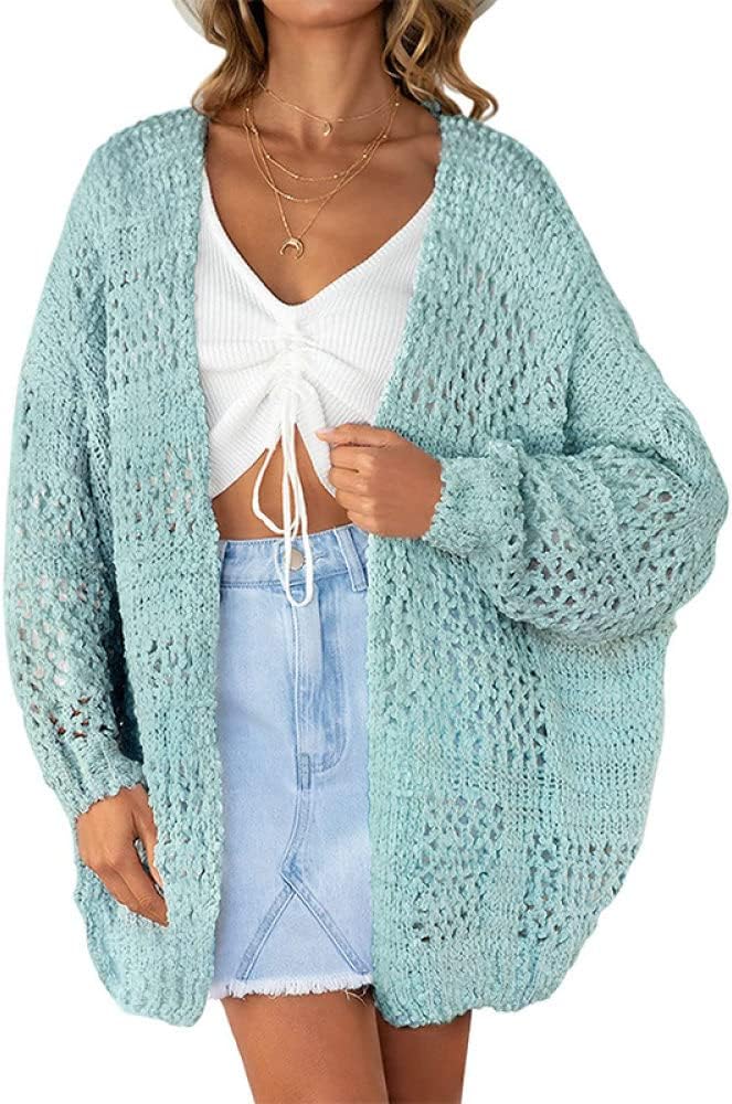 Women'S Cardigans, Women'S Cardigan Light Blue Plain Hollow Crochet Sexy  Knitted Coat Soft Spring Summer Lightweight Knit Jacket Long Sleeve Open  Sweater Casual Outing Outwear : Amazon.co.uk: Fashion