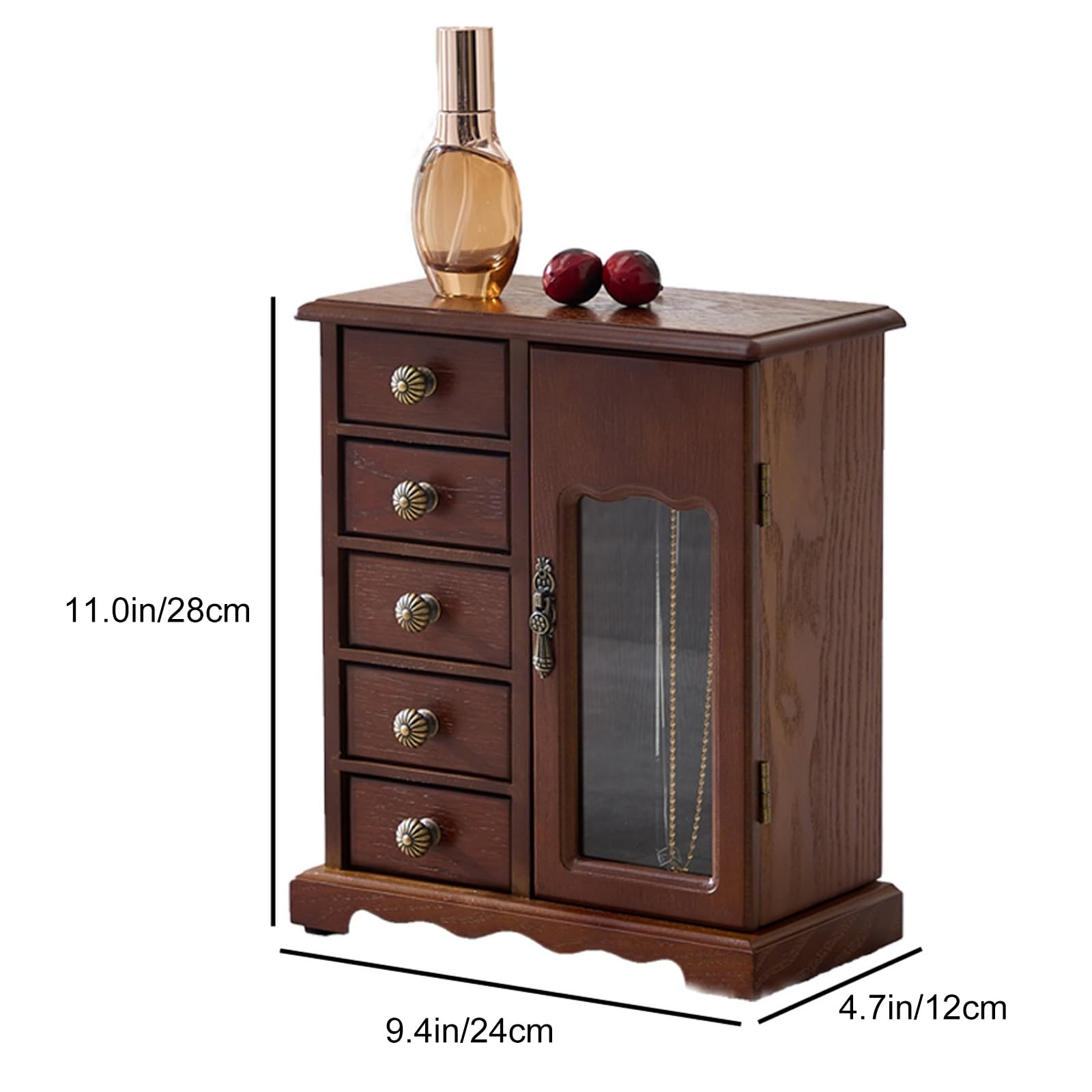 WZFPXIGWE Wooden Jewelry Armoires for Women, Jewelry Organizer With 5 Drawer, Standing Jewelry Box for Necklaces, Earring, Rings(Brown)