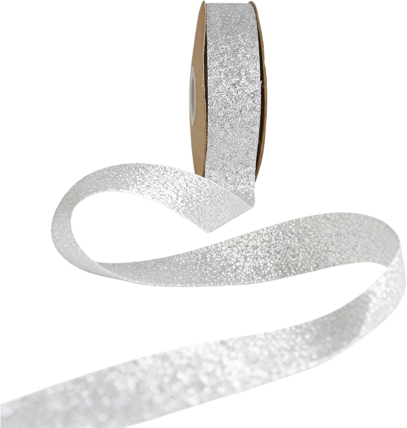 Meseey Glitter Ribbon 7/8 Inch x 25 Yards Sparkle Ribbons for Homecoming Mums Wrapping, DIY Crafts, Wreaths, Tree Ornaments, Wedding Parties, Home Decoration (Silver)