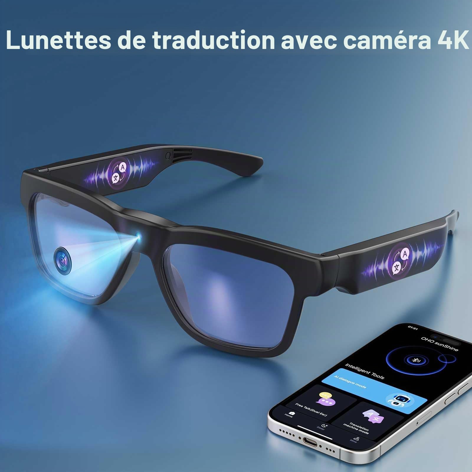 OHO 4K Ultra-Lightweight Smart Glasses, AI Chat & Real-Time Translation, OHO App Supported, Record-While-Charging, UV400 Lens