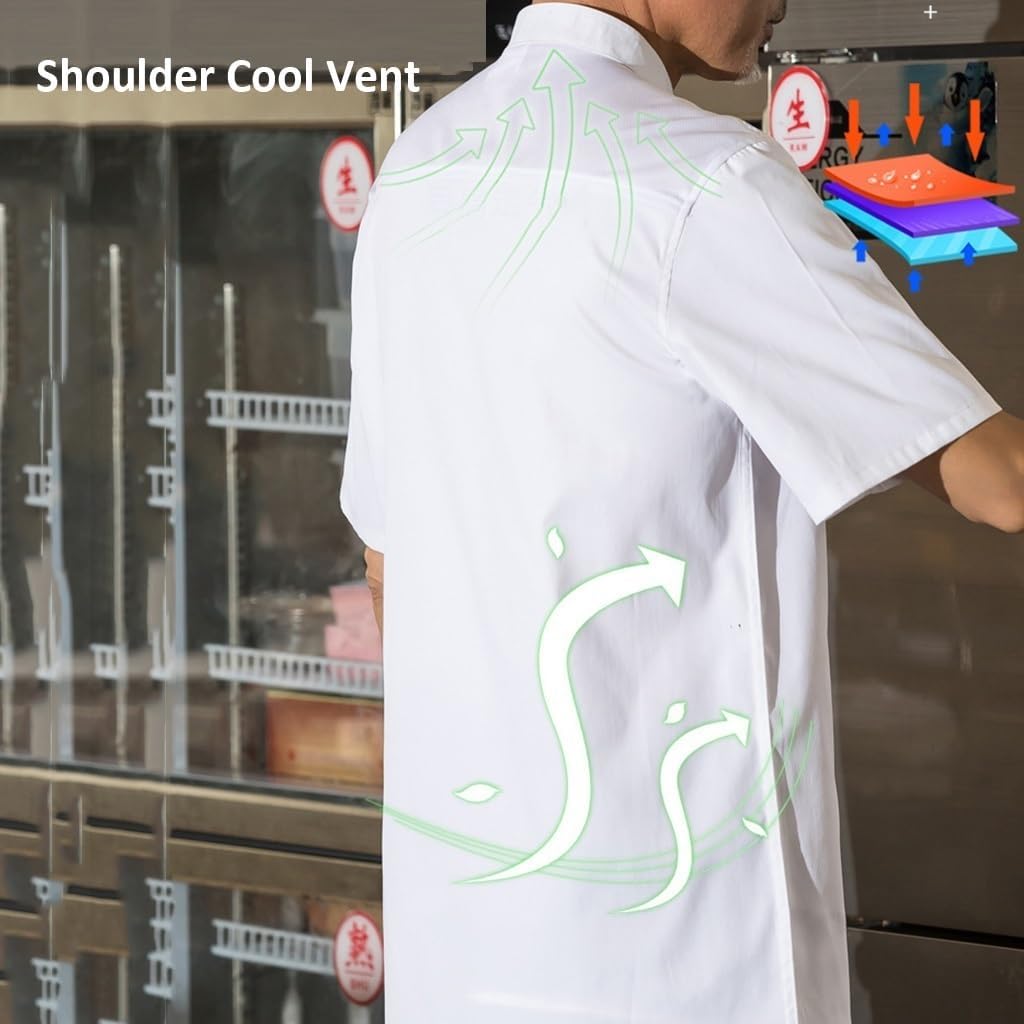Double-Breasted Chef Coat Unisex Lightweight Chef Jacket Short Sleeve Chef Uniform for Restaurant Hotel Bakery