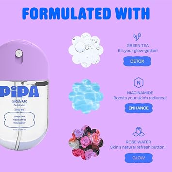 Pipa Skincare Glow Go Facial Mist 30 ml | Organic Rose Water Toner Spray | Alcohol-Free Balancing & Hydrating Face Mist for Kids & Tweens Ages 8 to 13 | Soothes & Refreshes Skin Daily