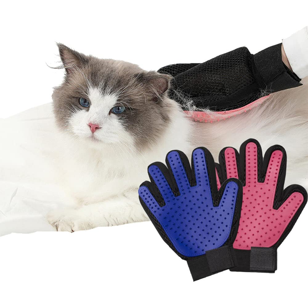 未使用]犬猫 ペットブラシ グルーミンググローブ 両手 青 手袋 シリコン製