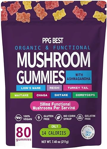 Suplemento de gomitas de hongos orgánicos y funcionales ASHWAGANDHA, REISHI, cola de pavo MAITAKE, SHATAKE Chaga CORDYCEPS BOOSTS Cognitive,