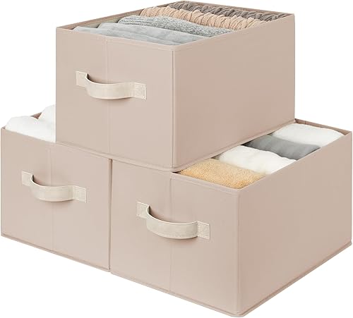 Miniatura 32 de StorageWorks - Cestas de almacenamiento para estantes, contenedores plegables de almacenamiento de tela para armario con asas de poliuretano, Blanco