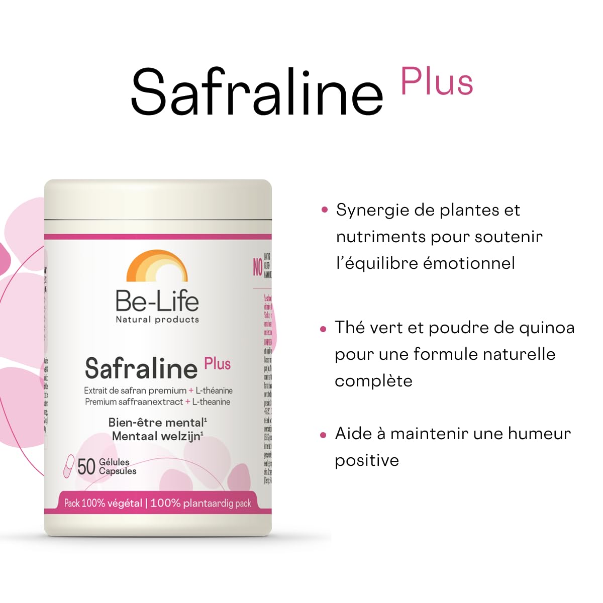 BE-LIFE | Safraline Plus | Safran & L-Théanine | Humeur Positive & Équilibre Émotionnel | Fonction Cognitive & Système Nerveux | 50 gélules