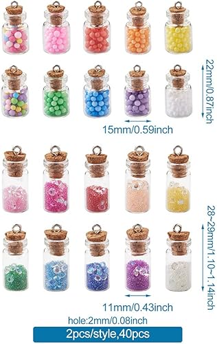 Miniatura 2 de 40 colgantes de cristal transparente para botellas de deseos, 20 colores, botella transparente, resina de diamantes de imitación, cuentas pequeñas