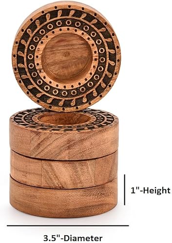 Miniatura 5 de Kimona Portavelas de madera de acacia, paquete de 4 portavelas para centro de mesa para Halloween, Navidad y fiesta de cumpleaños