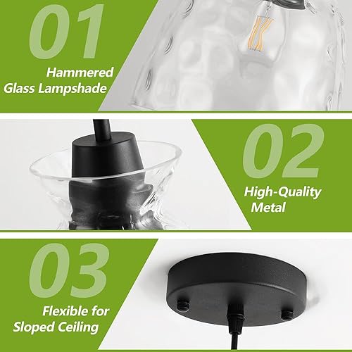 Miniatura 3 de IMPIOIO Lager - Lámpara colgante de cristal moderna, con cable ajustable de cristal martillado, para cocina, isla, comedor, fregadero, pasillo,