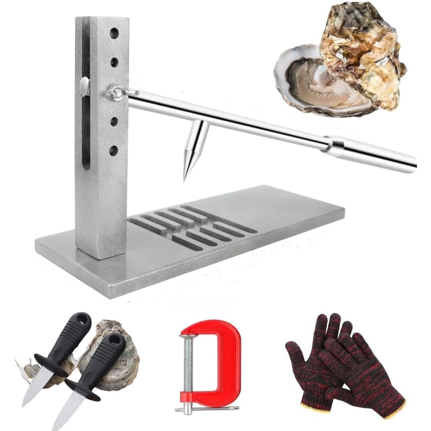 Kit Apri Ostriche Professionale in Lega di Alluminio, con Guanti Protettivi e Pinza di Sicurezza, Strumento per Aprire Ostriche Facile e Durevole per Uso Professionale e Domestico