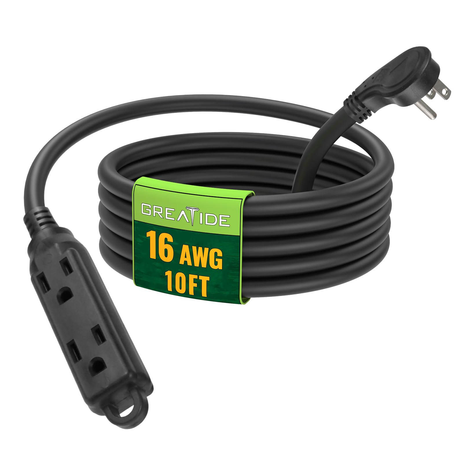 GREATIDE 10 Ft Flat Plug Extension Cord，16/3 SJT Indoor Low