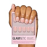 Glamnetic Press On Nails - French Peach | Super Short Pastel Peach French Tips with a Glossy Finish, Fake Nails, Reusable | 15 Sizes - 30 Nail Kit with Glue