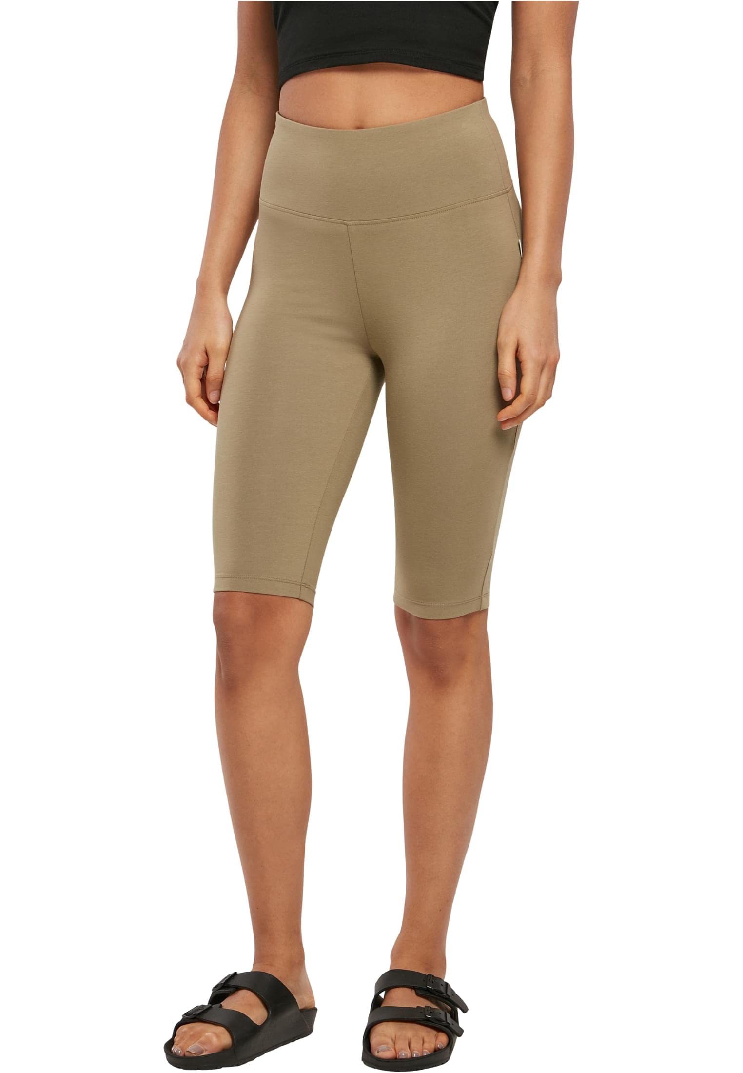 Urban Classics Women's Ladies Organic Stretch Jersey Cycle Shorts Yoga Shorts, Khaki, XS