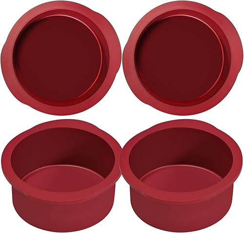 Miniatura 8 de Juego de 3 moldes redondos de silicona color rojo vino para hornear, moldes de silicona flexible antiadherente para pasteles de capas, pastel de