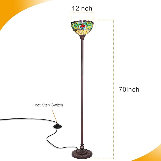 Capulina Capulina Tiffany Lamp Stained Glass Torchiere Floor Lamp 70" Tall Antique Rome Victorian Industrial Dark Bronze Pole Tiffany Style Standing Floor Lamp for Living Room Bedroom Home Office photo 3