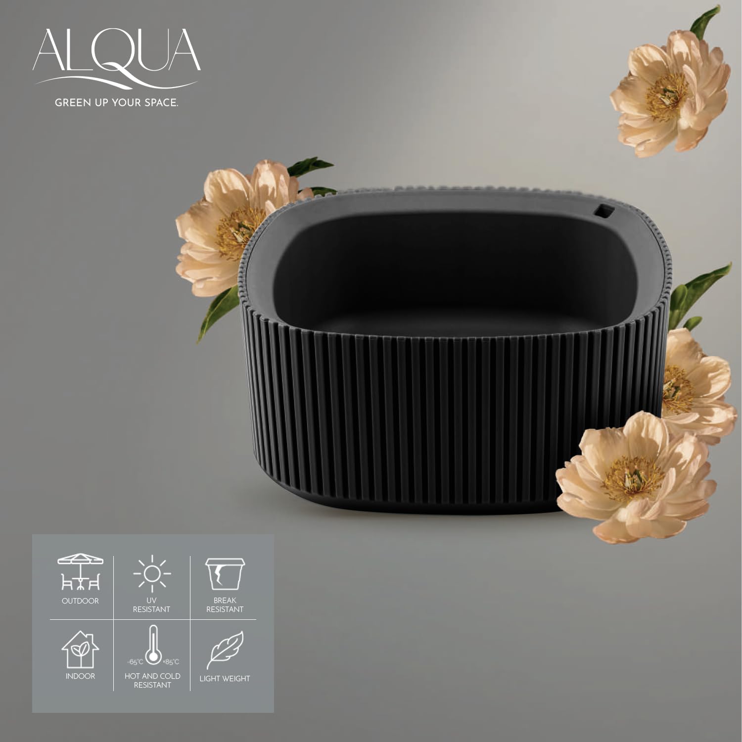 alqua 20CM Elliptical Self Watering Plant Pot Black Plastic Flower Pot with Drainage Large Modern Matte Planter for Indoor & Outdoor Use Arrangement Container Stylish Plant Decor - Image 4