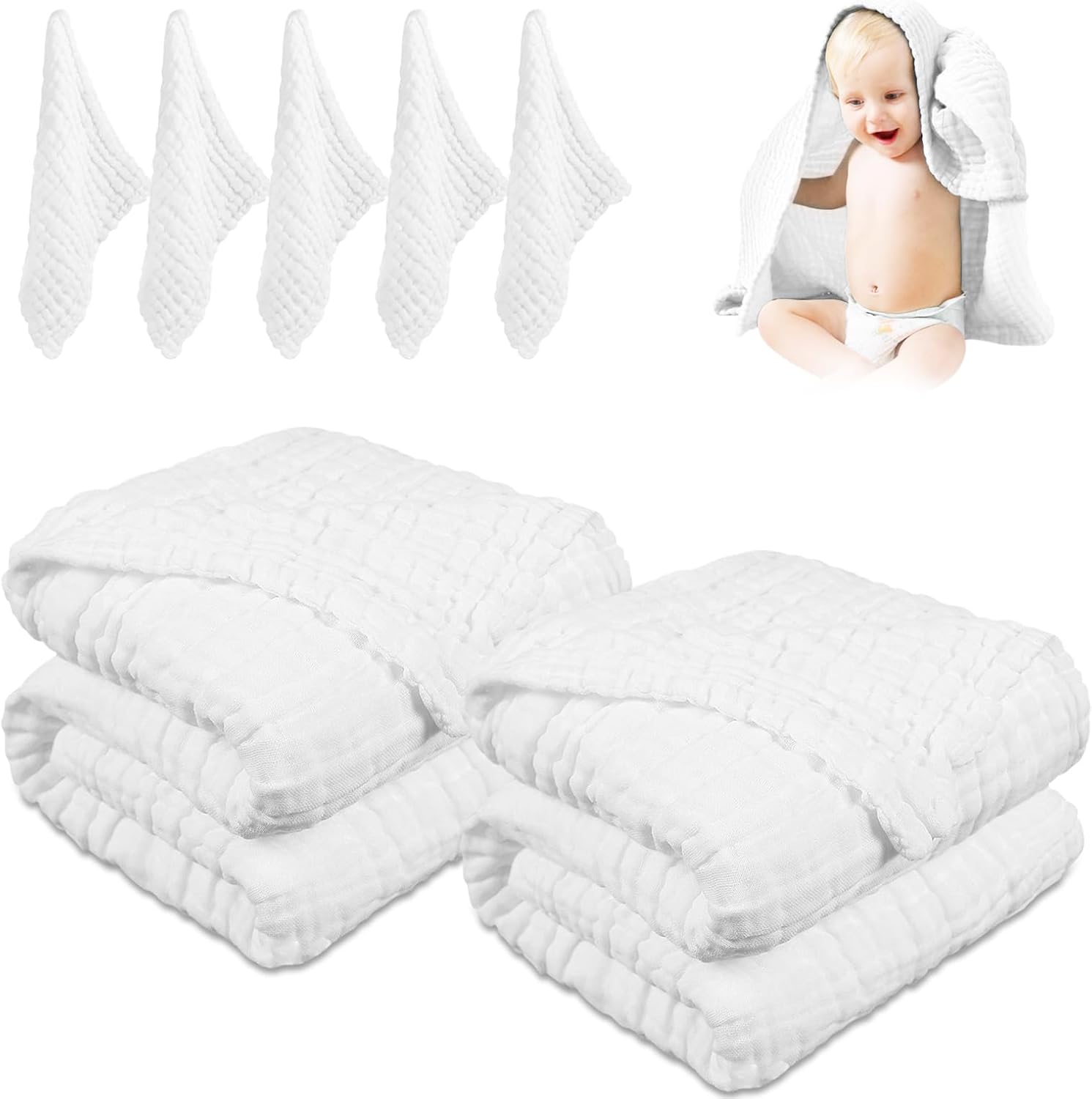 YO YOYOFLEX Baby Bath Towel & Muslin Washcloth 7 in 1 Set