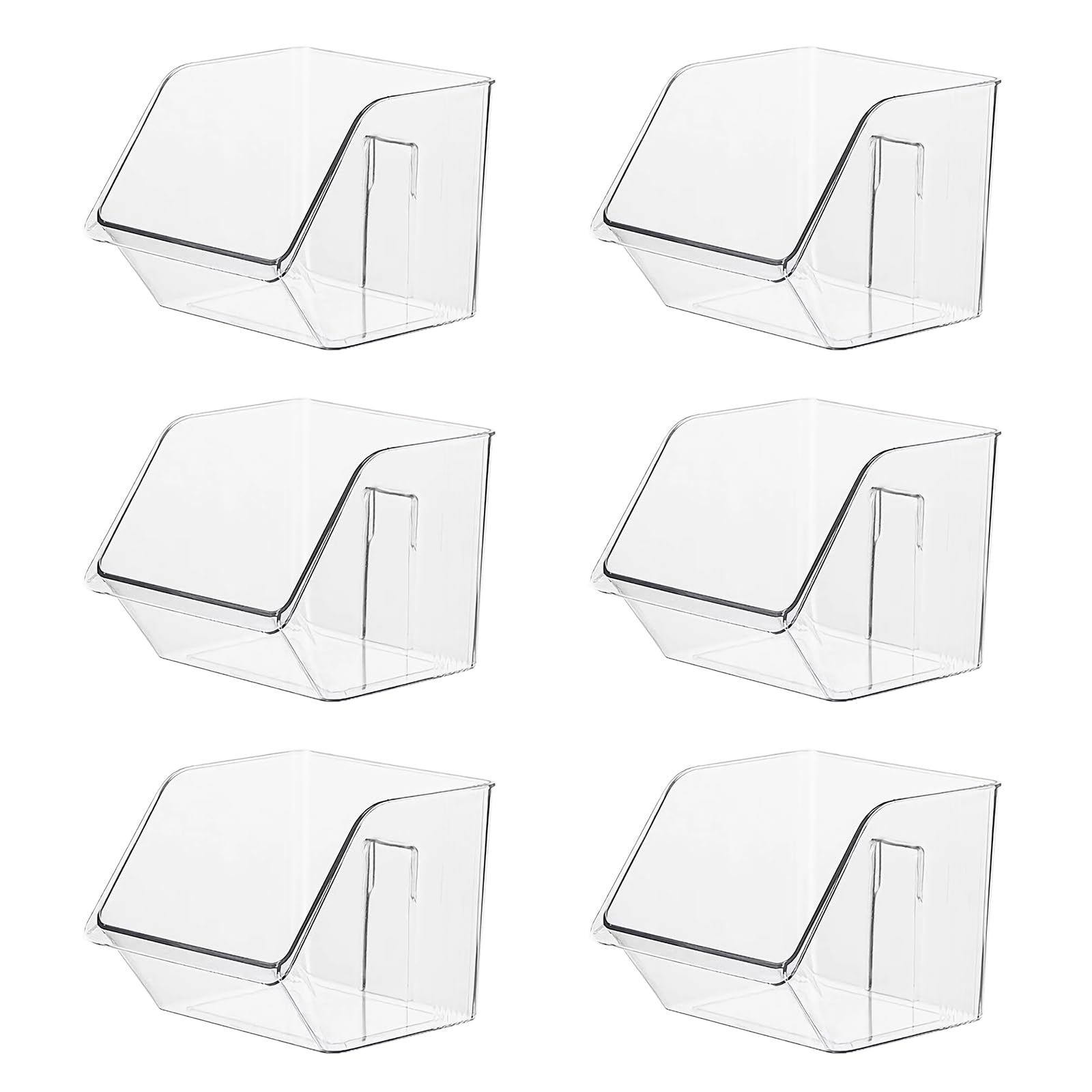 Veefos 6-Pack Small Clear Storage Baskets, Adhesive Spice Rack Wall Mount for Countertop/Cabinet/Bathroom, Plastic Storage Bins Kitchen Wall Organizer