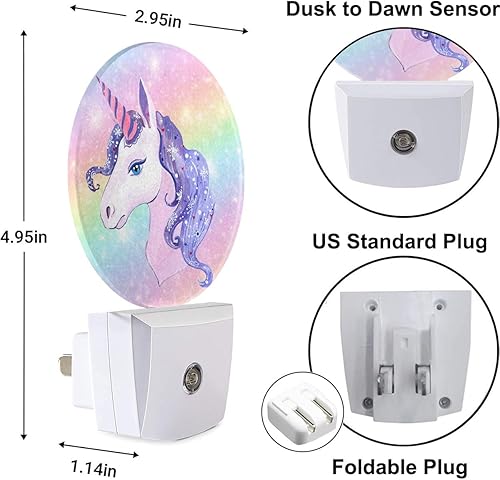 Miniatura 7 de Uanvaha Luz nocturna de cumpleaños mágico unicornio volando en arco iris y nubes, luces nocturnas enchufables, lámpara LED automática de ahorro de