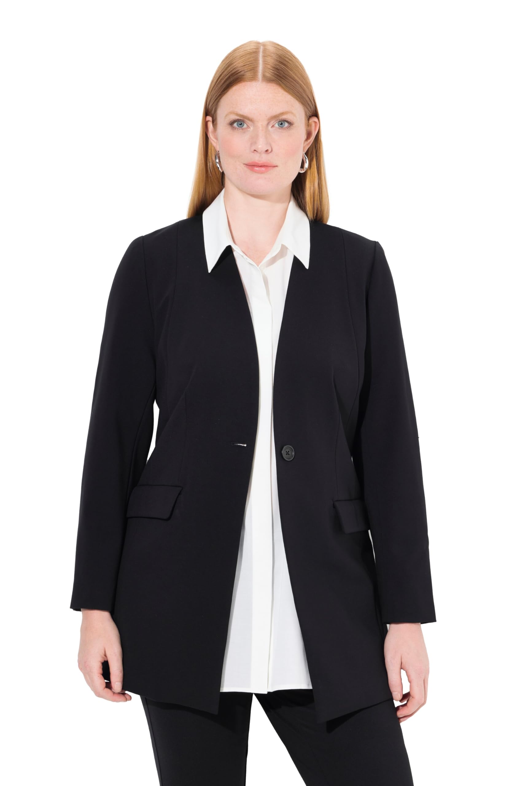 Ulla Popken Damen große Größen Übergrößen Plus Size Blazer, Punto di Roma, V-Ausschnitt, Knopfverschluss 837042