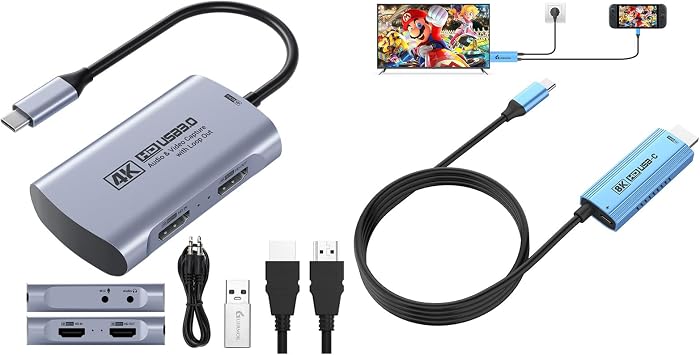 Guermok 4K60FPS Capture Card with 1080P240FPS Recording, USB-C/A & 3.5mm Audio, Plus 8K60 USB-C to HDMI Projection Cable 67in with PD100W for Switch 2/1, Pad, Laptop, Monitor