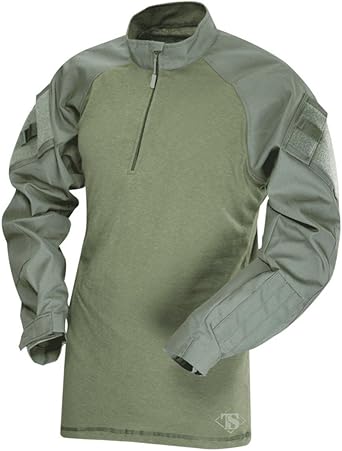 Tru-Spec T.R.U. 1/4 Zip Combat Shirt, Mens Tactical Long Sleeves - 65/35 Polyester Cotton Rip-Stop Fabric, Olive Drab - X-Large