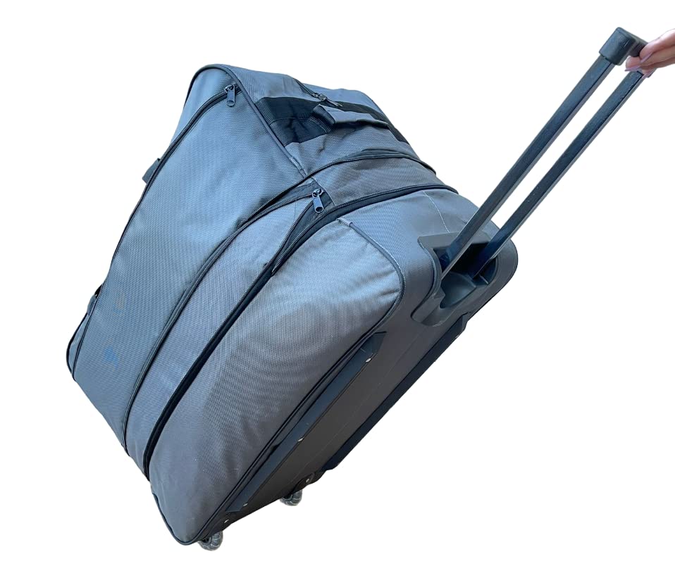 X Factor Rolling Duffel Bag Gray Large 28 Inch with Multi-Pockets, Travel Duffle Bag with Rolling Wheels Drop Bottom Heavy-Duty Luggage, Upright Lightweight Travel Gear Collapsible Telescoping Handle3