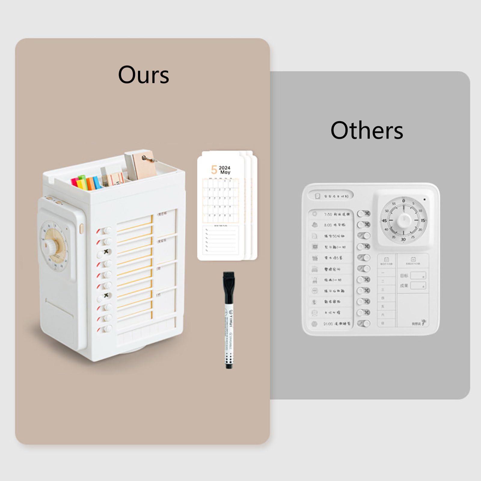 Organizzatori da scrivania con timer, portapenne, portapenne, portapenne, rotante, per scuola, ufficio e casa, con timer visivo e matita rotante