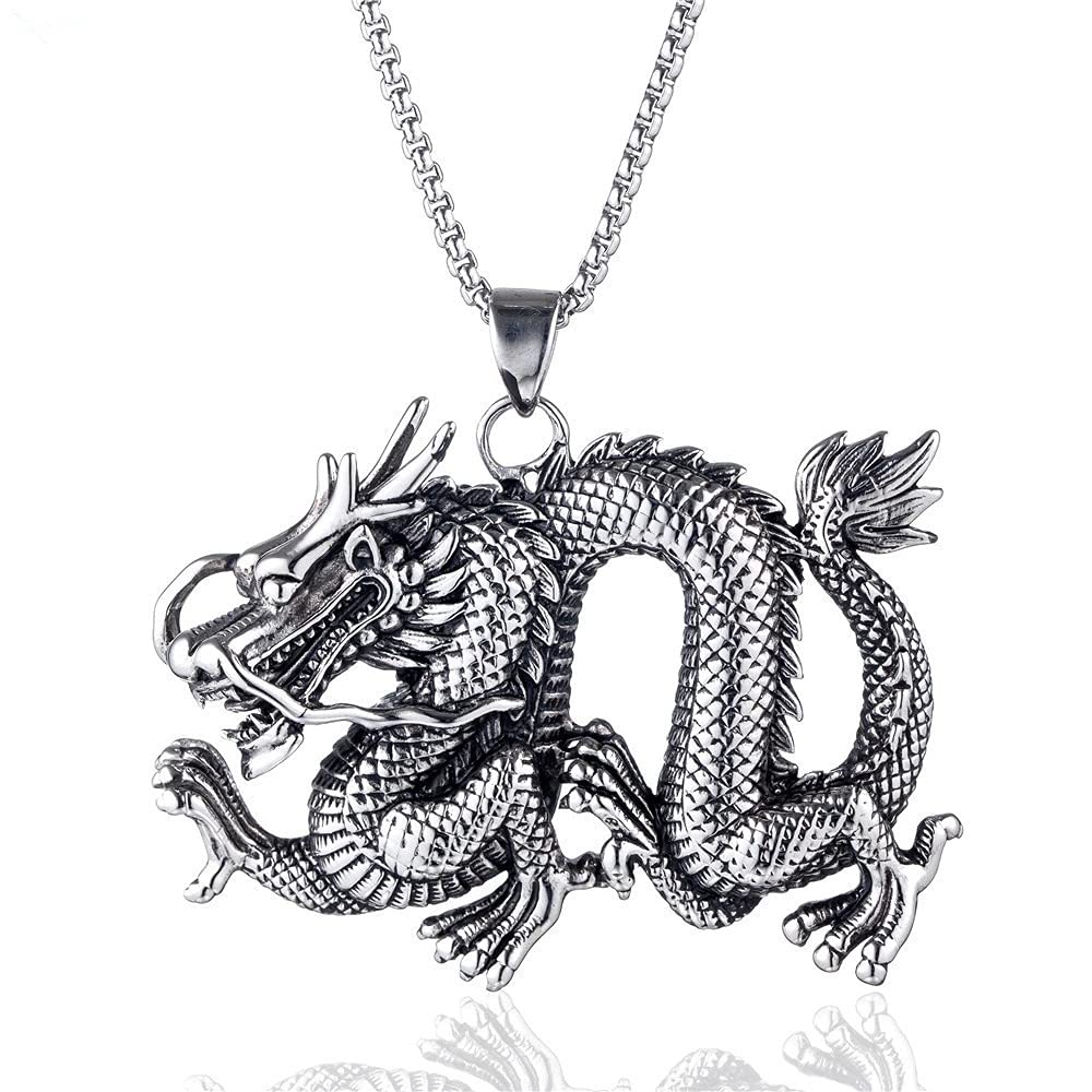 YAHOYA 12 Zodiac Gold Color Dragon Pendant Ethnic Style Domineering Dragon Necklace Men's Punk Lucky Trend Jewelry