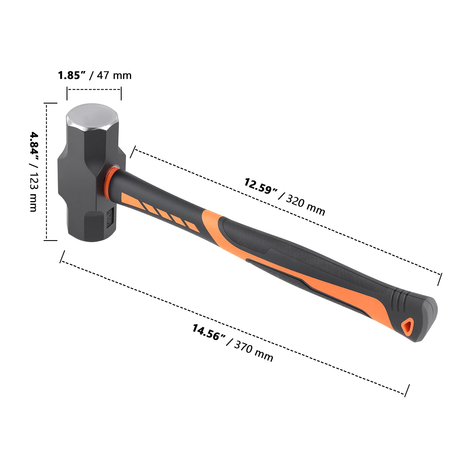 Maillet 2000 g avec manche en fibre de verre, marteau de proposition | Marteau de jardinage de haute qualité avec tête en acier au carbone de 2 kg - Avec gri antidérapant de 32 cm