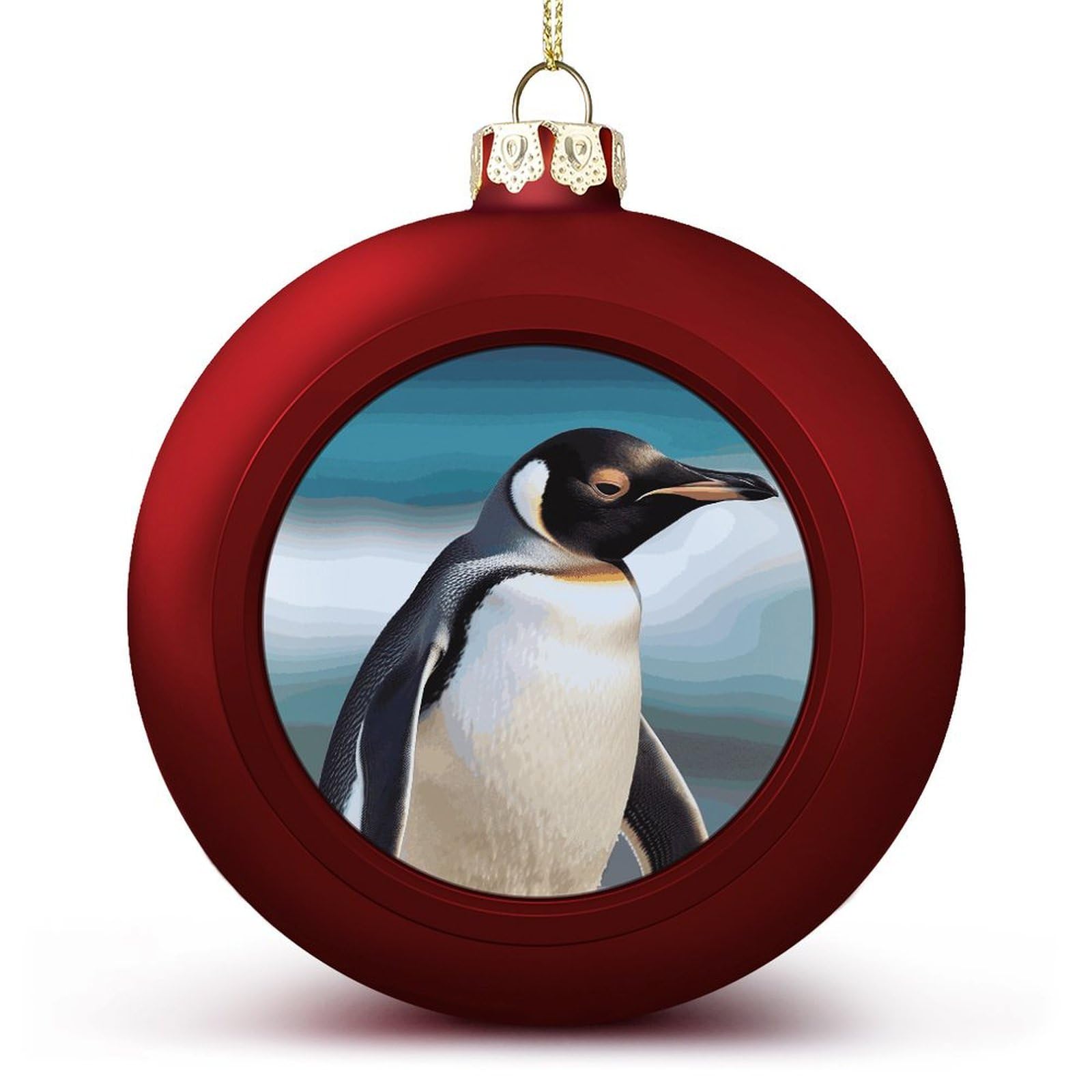 Antarctic Animal Christmas Ball Shatterproof Christmas Hanging Ornaments Round Xmas Tree Balls Christmas Ornament for Xmas Tree Decor with Lanyard Red & Gold