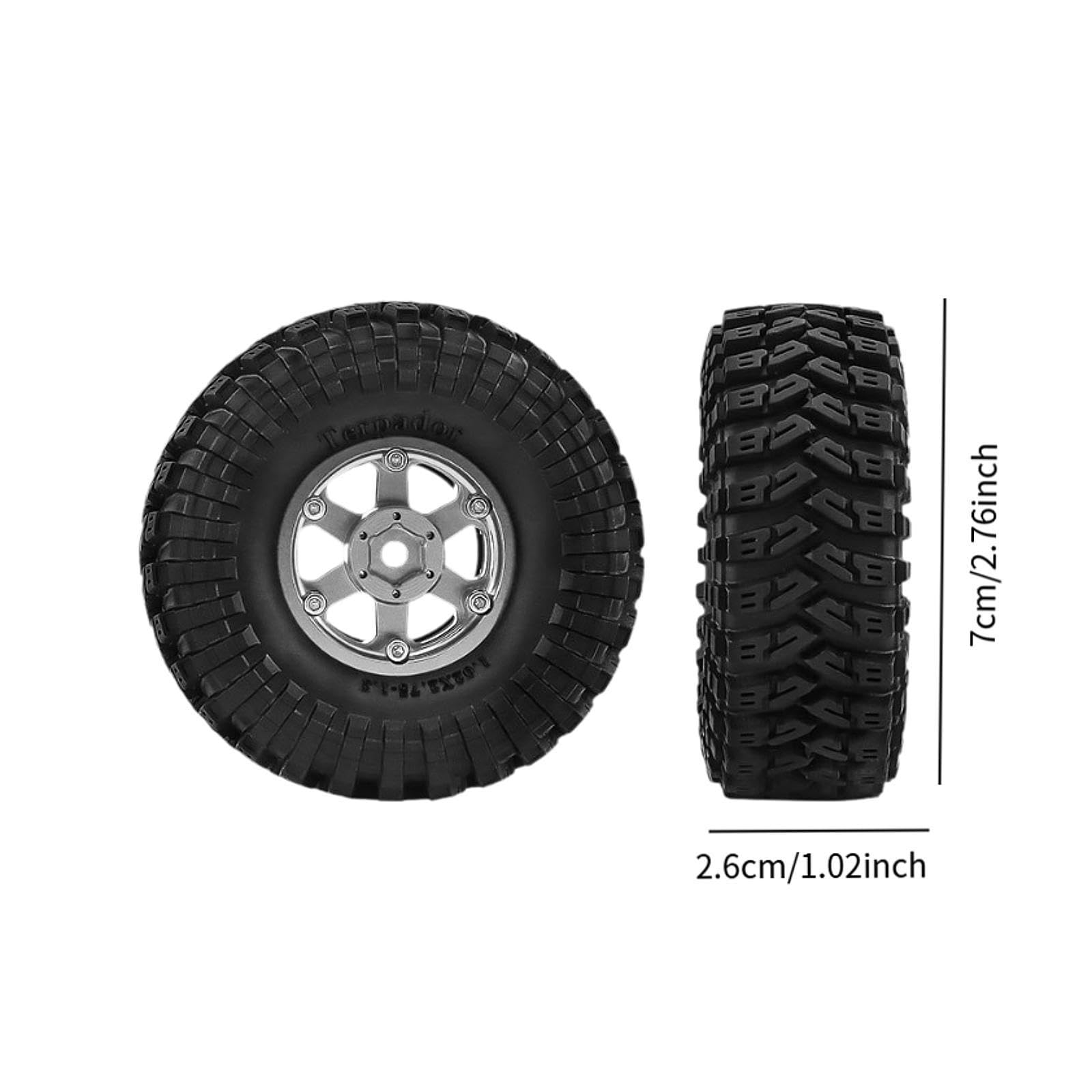 4 Pezzi Ruote Auto Giocattolo Pneumatici Parti Ricambio RC Resistenti in Alluminio Adatti per Modellismo Manutenzione Auto Radiocomandate, Argento