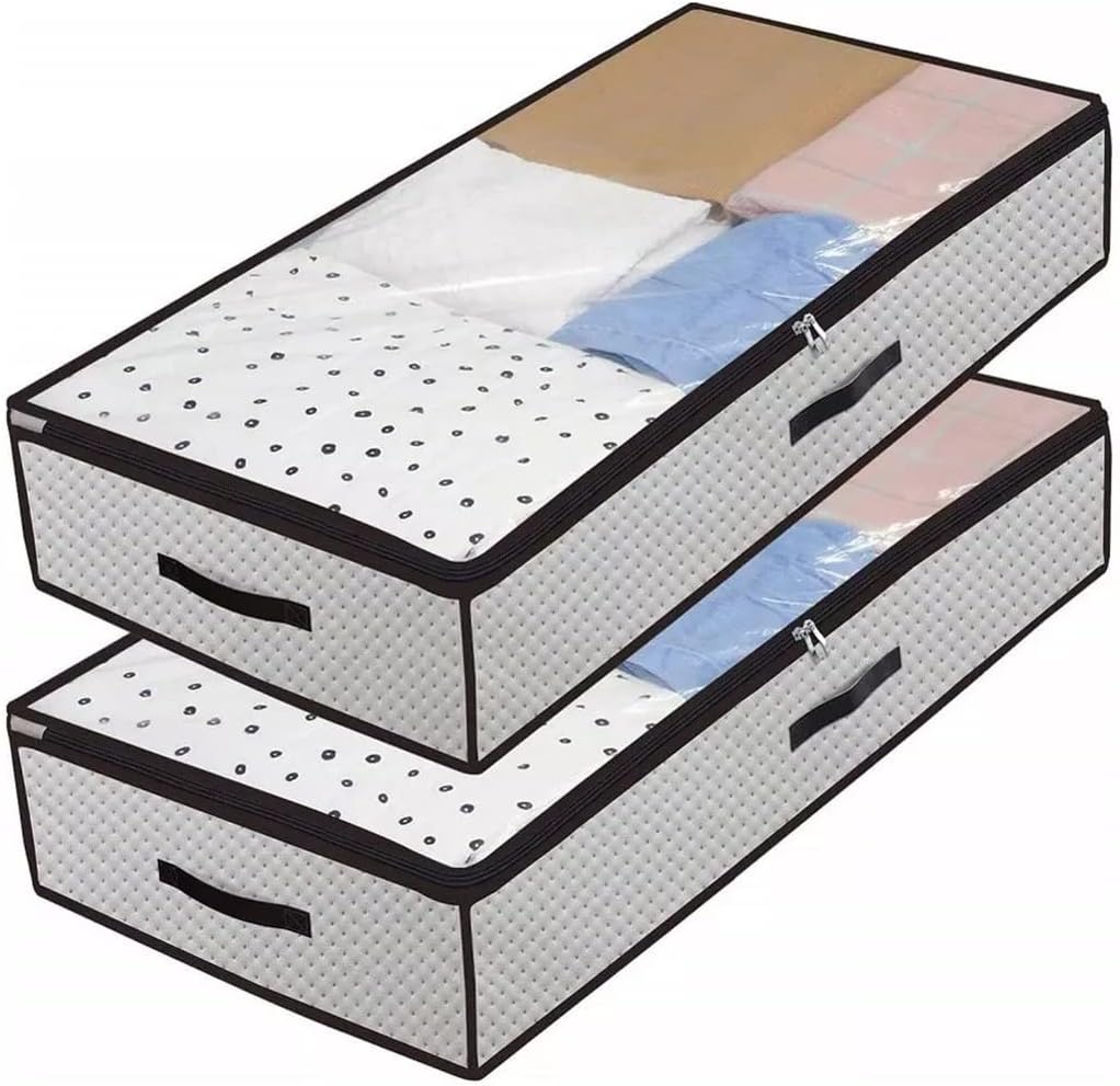 2pcs Storage Boxes Breathable Underbed Clothes Storage Bags Zippered Organizer Foldable Under Bed Bags