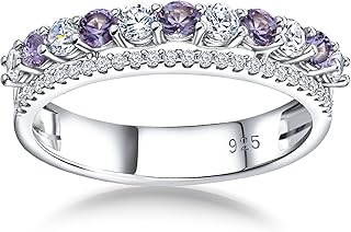 Women's Half Eternity Band 5mm Thick Double Band Ring Sterling Silver Gemstone Diamond Anniversary Ring Stackable Birthstone Rings Size 6-10 (with Gift Box)
