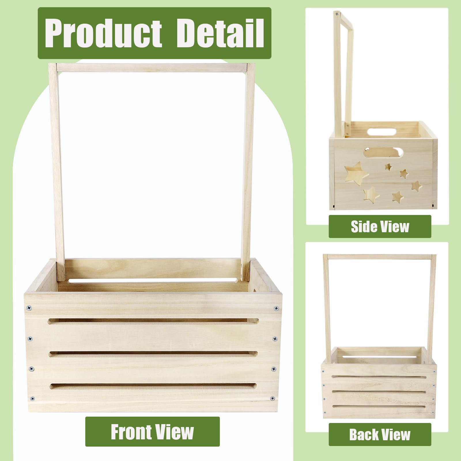 Mounting UP Wooden Baby Hamper Basket Crate Baby Shower Gifts Box Closet Storage With Handle & Clothes Rail & Eucalyptus Leaves Welcome Gift For Newborn Boys Girls Easy Assembly Natural Wood - Image 3