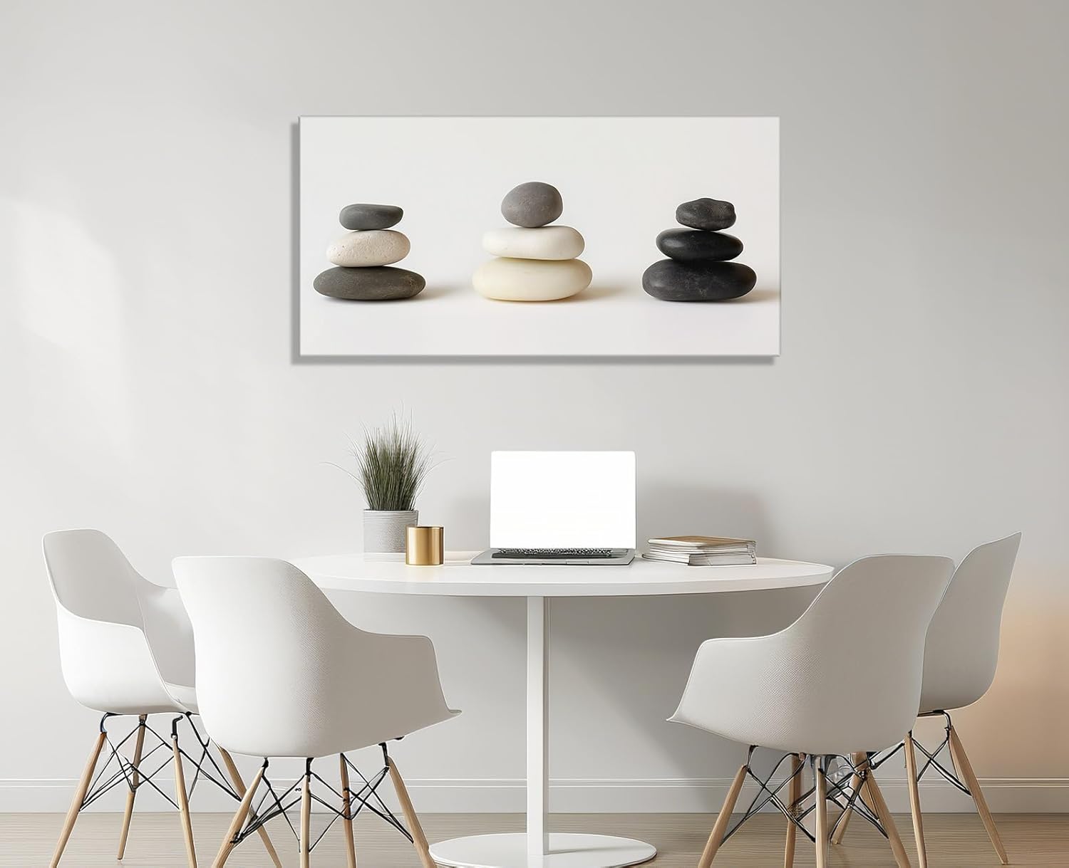 Condition photo showing New/Like New for zen canvas wall art calm peaceful spa decor relaxing painting prints three balancing zen stones picture for bathroom spiritual room home decor framed(picture-1,12.00"x24.00") 24"l x 12"w picture-1