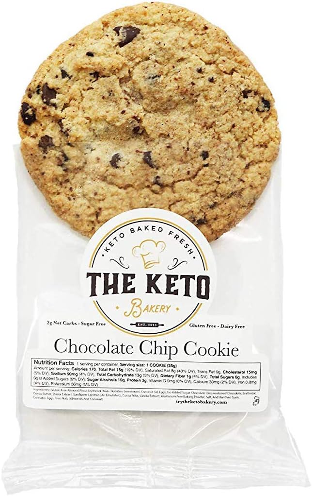 The Keto Bakery Chocolate Chip Cookies (6 Pack) 2g net carbs, Sugar Free, Dairy Free, Gluten Free, Kosher, Keto Cookies