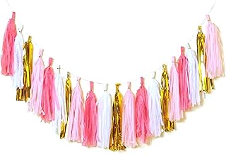 Qyeaber 20 pcs DIY Paper Tassel Tinsel Foil Tassel Party Garland Gold/Pink/Light Pink/ Champagne, Fringe Garland Banner for Valentineâ€˜s Day Wedding, Baby Shower, Birthday, Graduation, Party Decoration
